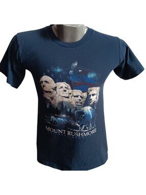 Mount Rushmore Vintage Mens T-shirt Small Presidents Bison Eagle Flag Blue USA